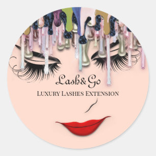 Makeup Artist Lashes Product Red Lips Rose Drips Classic Round Sticker
