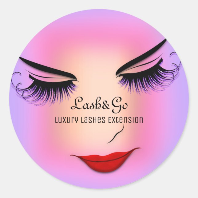 Makeup Artist Lashes Product Red Purple Rose Classic Round Sticker (Front)