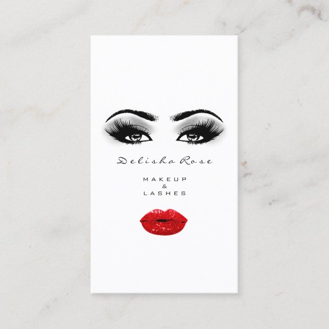 Makeup Artist Lashes Smoky Grey Red Lips Kiss Business Card (Front)