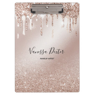 Makeup Artist Lashes Spark Drips Rose Gold Clipboard