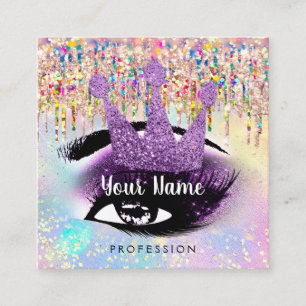 Makeup Artist Lashes Studio Purple Holograph Crown Square Business Card