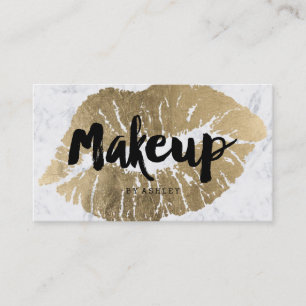 Makeup artist lips chic gold typography marble business card