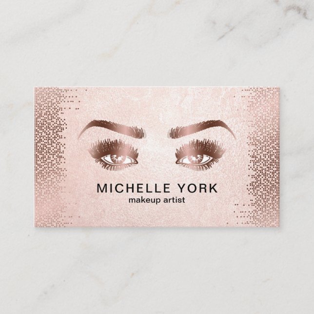 Makeup Artist Long Lashes Rose Gold Eyes Brows Business Card (Front)