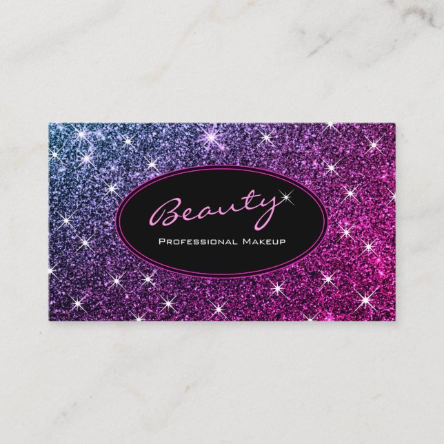 Makeup Artist Luminous Pink Purple Glitter Beauty Business Card (Front)