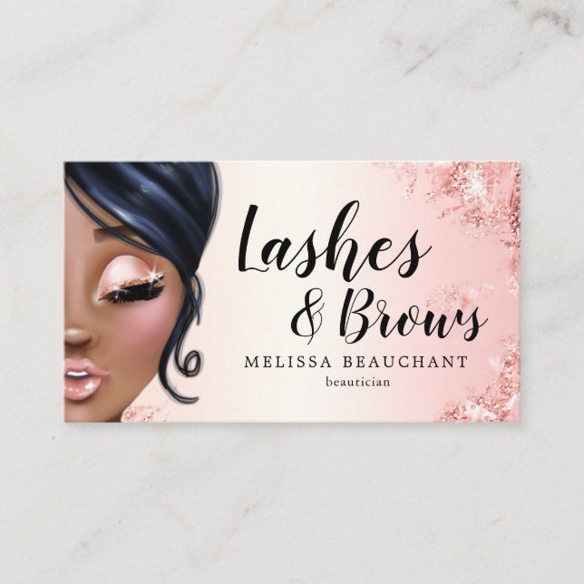 Makeup Artist Luxe Glitter Rose Gold Eyelashes Business Card (Front)