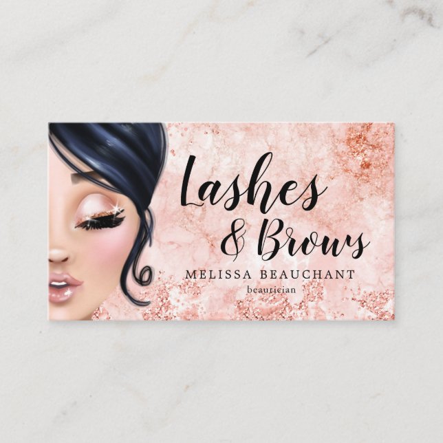 Makeup Artist  Luxe Glitter Rose Gold Eyelashes Business Card (Front)