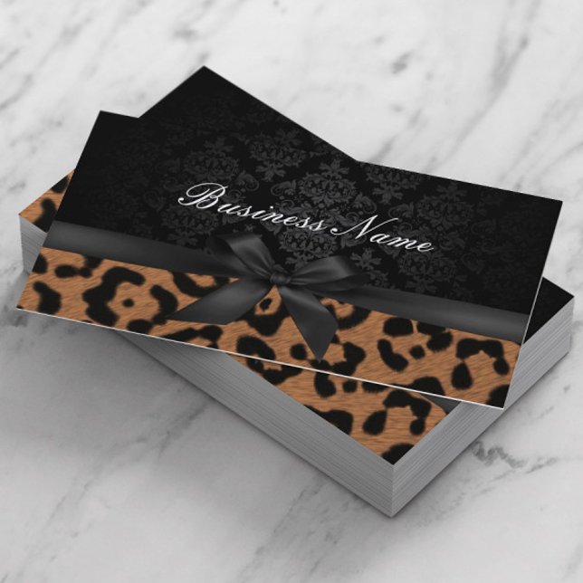 Makeup Artist Luxury Damask & Leopard Print Business Card (Creator Uploaded)