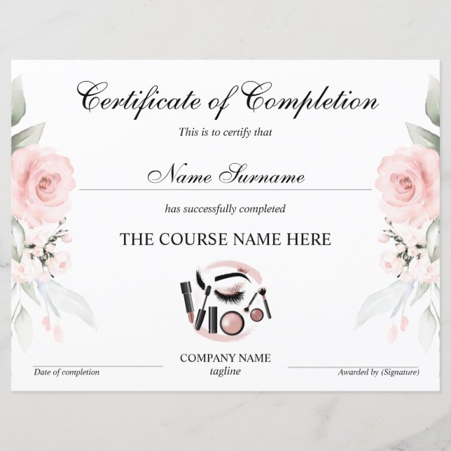 Makeup artist Mascara Certificate of Completion (Front)