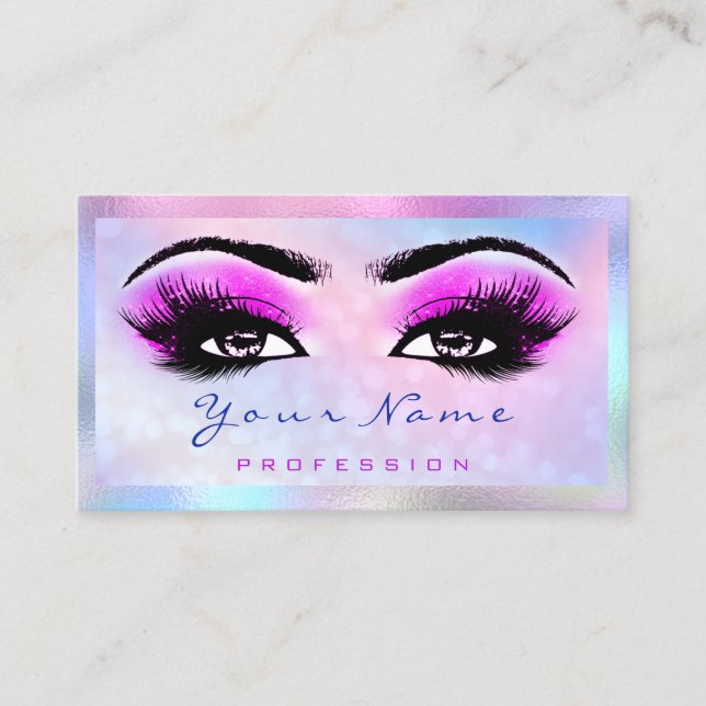 Makeup Artist Microblade Eyelash Holograph HotPink Business Card (Front)