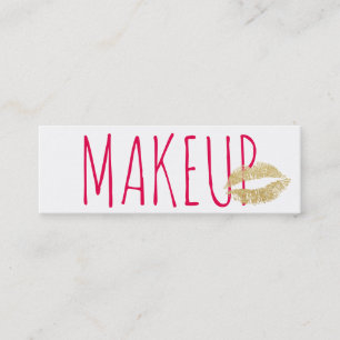 Makeup Artist Minimalist Gold Lips Pink Text mini Mini Business Card