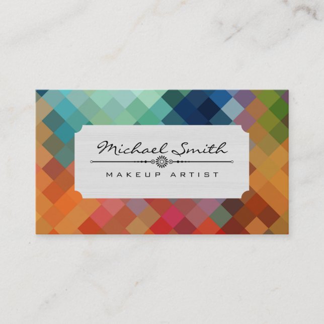 Makeup Artist Modern Colourful Diamond Pattern #16 Business Card (Front)