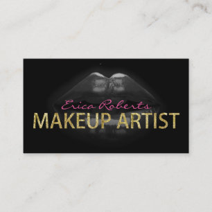Makeup Artist Modern Dark Lips Gold Text Business Card