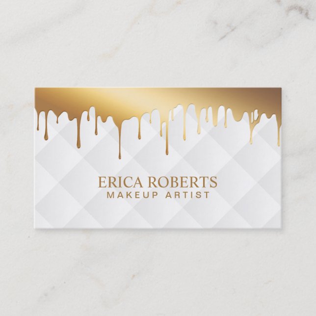 Makeup Artist Modern Gold Drip Luxury Salon Spa Business Card (Front)