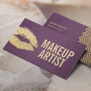 Makeup Artist Modern Gold & Purple Business Card