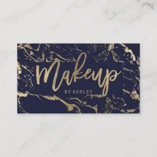 Makeup artist modern gold typography marble navy business card