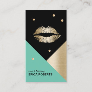 Makeup Artist Modern Lips Turquoise Gold & Black Business Card