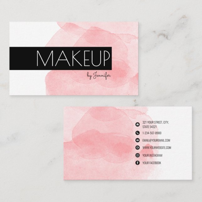 Makeup Artist Modern Minimalist Social Media Icons Business Card (Front/Back)