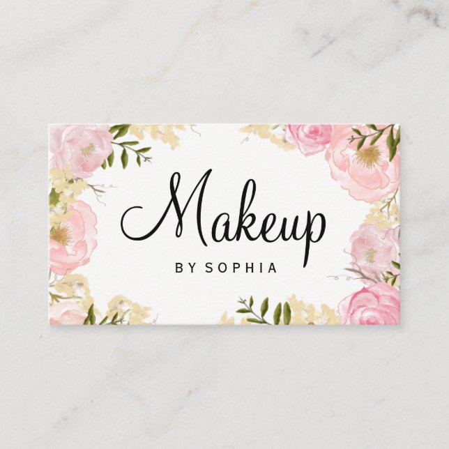 Makeup Artist Modern Pink Floral Business Card (Front)