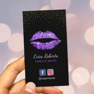 Makeup Artist Modern Purple Glitter Lips Salon Business Card