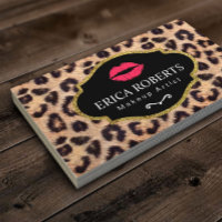 Makeup Artist Modern Red Lips Leopard Print Salon