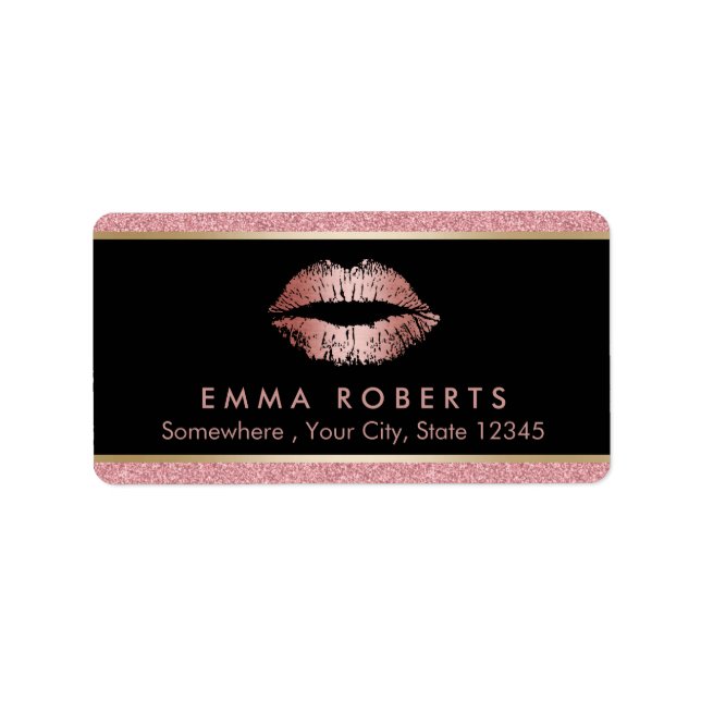 Makeup Artist Modern Rose Gold Glitter Lips Salon Label (Front)