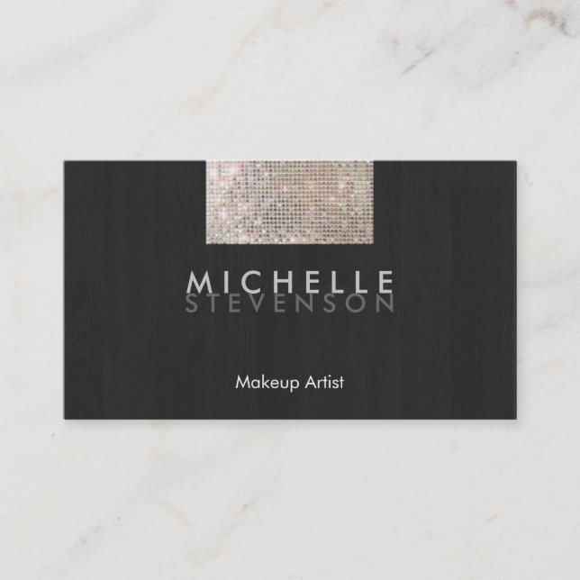 Makeup Artist Modern Stylish FAUX Sequin Black Business Card (Front)