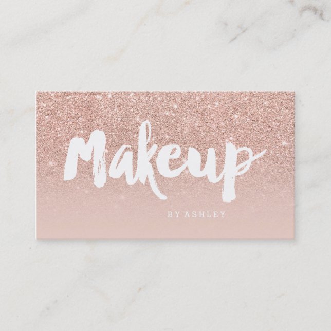 Makeup artist modern typography blush rose gold business card (Front)