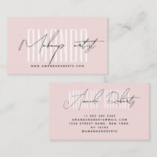Makeup artist modern typography script blush pink business card