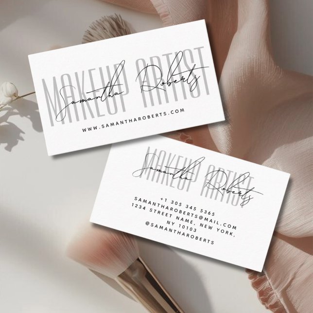 Makeup artist modern typography script white business card (Creator Uploaded)