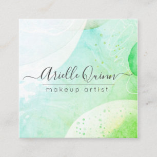 Makeup Artist Modern Watercolor Shapes Script Square Business Card