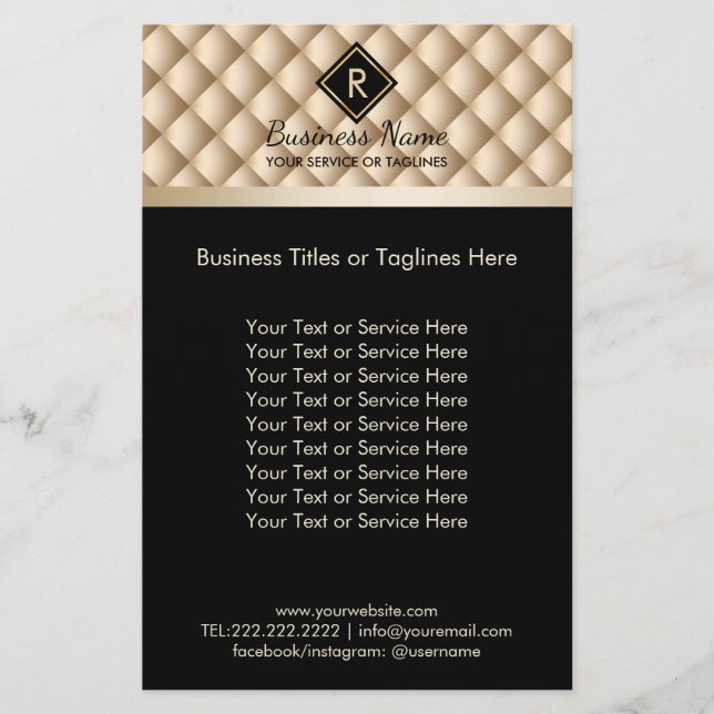 Makeup Artist Monogram Classy Black & Gold Salon Flyer (Front)