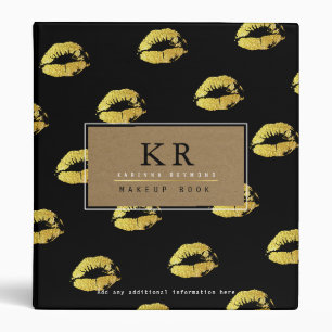 Makeup artist monogram with gold lips, beauty binder