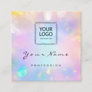 Makeup Artist Nail Unicorn Logo QR CODE Holograph Square Business Card