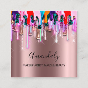 Makeup Artist Nails Drips Glitter Logo Rose Square Business Card