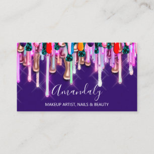 Makeup Artist Nails Glitter 3D Glitter Bright Plum Business Card