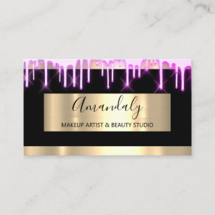 Makeup Artist Nails Gold Black Drips Holograph Business Card