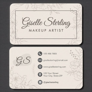 Makeup Artist Neutral Floral Business Card