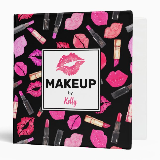 Makeup Artist Personalized Watercolor Lipstick 3 R Binder (Front/Inside)
