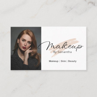 Makeup Artist Photo Black Script Blush Brushstroke Business Card