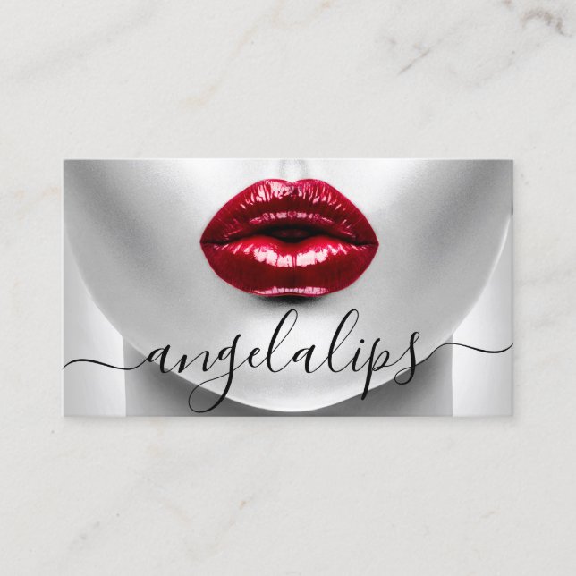 Makeup Artist Photo red lipstick glossed lips Business Card (Front)