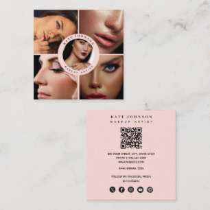 Makeup Artist Photos QR Code Social Media Icons  Square Business Card