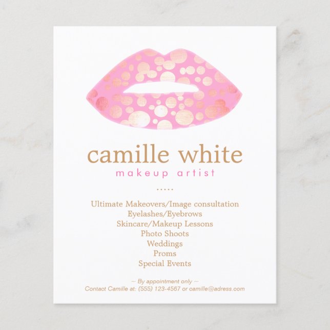 Makeup Artist Pink and Gold Lips Beauty Salon Flyer (Front)