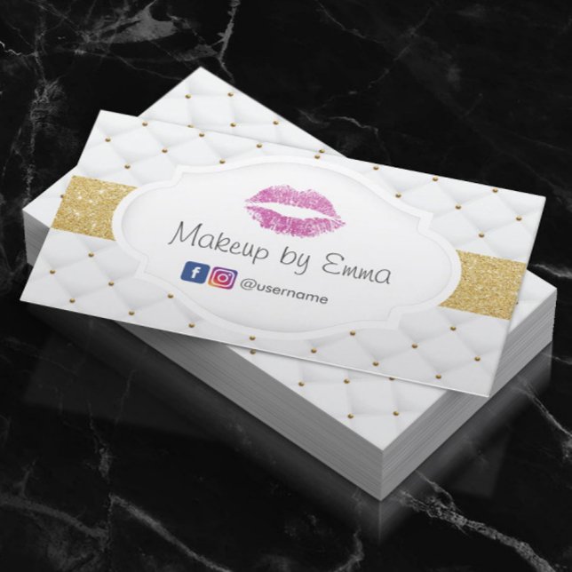 Makeup Artist Pink Glitter Lips Luxury Quilts Business Card (Creator Uploaded)