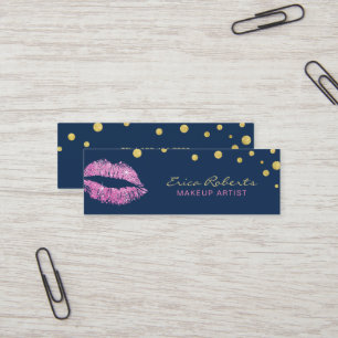 Makeup Artist Pink Glitter Lips Navy Blue Mini Business Card