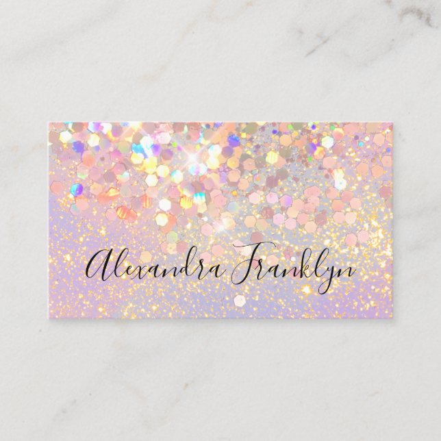 Makeup Artist Pink Holographic Glitter QR Code Business Card (Front)
