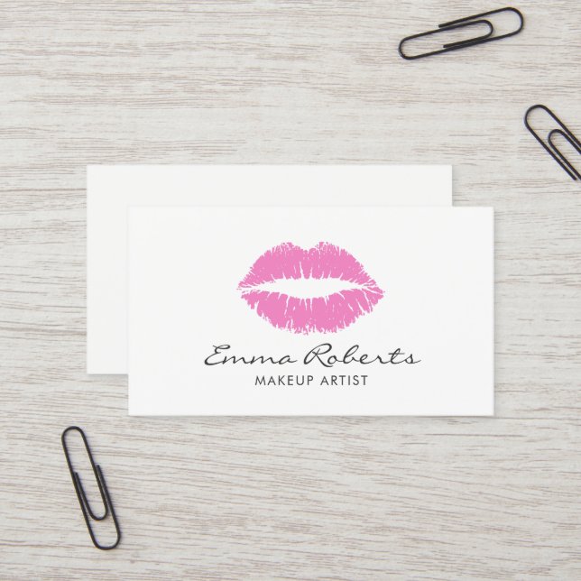 Makeup Artist Pink Lips Beauty Salon Minimal Business Card (Front/Back In Situ)