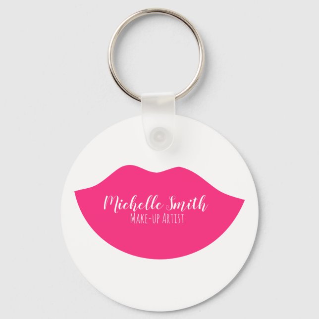 Makeup Artist Pink Lips Modern Chic Beauty Salon  Keychain (Front)