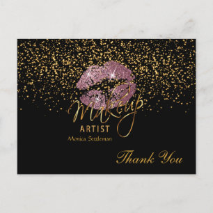 Makeup Artist  Pink Rose Lips on Black Postcard