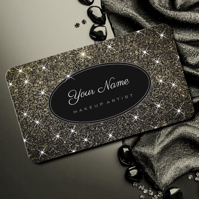 Makeup Artist Platinum Gold Glitter Luminous Stars Business Card (Creator Uploaded)