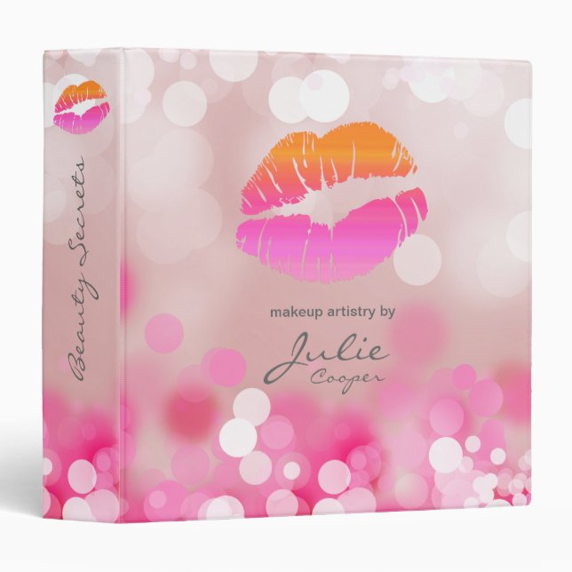 Makeup Artist Portfolio Binder Pink Lips & Lights (Front/Spine)
